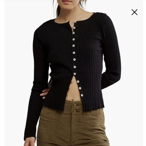 Free People NWOT Tilly Rib Long Sleeve Button Up Top in Navy sz SML & XS - Picture 8 of 14